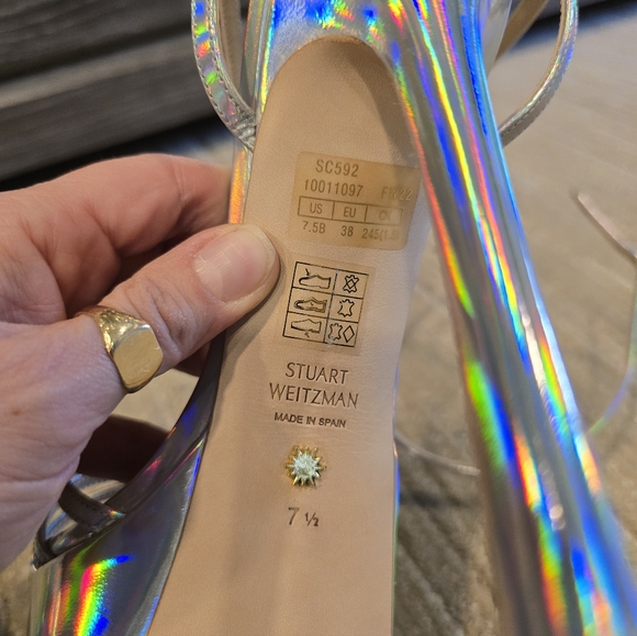 Stuart Weitzman Soiree Iridescent Platform Sandals, Size 7.5 - Picture 5 of 9